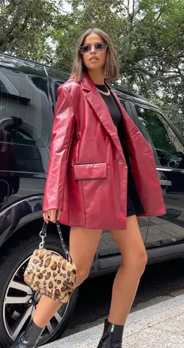 Princess Polly FAUX LEATHER BLAZER BURGUNDY