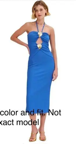 PATBO ROYAL BLUE STRETCH JACQUARD HALTER CUT OUT MIDI DRESS SZ 4