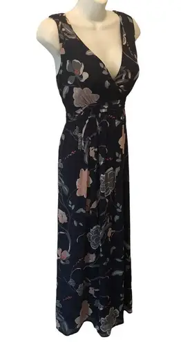 Motherhood Maternity Navy Floral Chiffon Maxi Dress Sz L  Summer Backyard Party