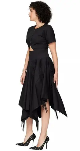 BIBHU MOHAPATRA Black Mid Cutout Fringe Detail Western Midi Dress size 8
