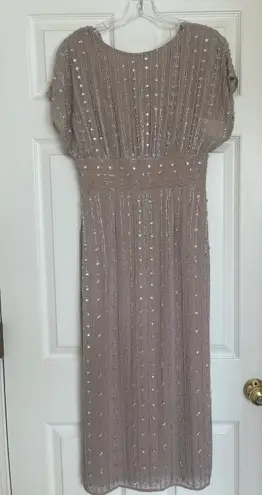 Mac Duggal Beaded Empire Waist Column Midi Cocktail Dress