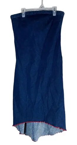 Stacy Womens Size Small Denim Strapless Tube Top Ruffled Hem Vintage Y2K Dress Blue