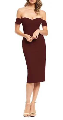 Dress the Population Bailey Off the Shoulder Body-Con Dress in Burgundy X-Small
