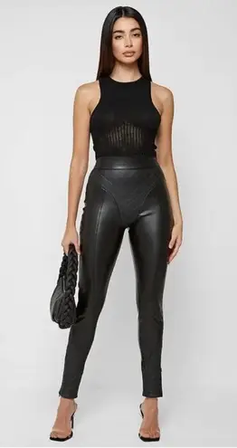 Maniere De Voir Vegan Leather Quilted Leggings Sexy High Waisted Black Tight sz8
