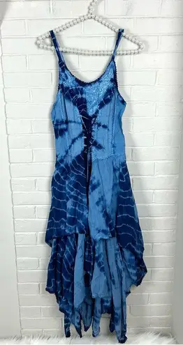 Sakkas Annabella Corset Bodice Handkerchief Hem Tie Dye Dress OS Blue Size undefined