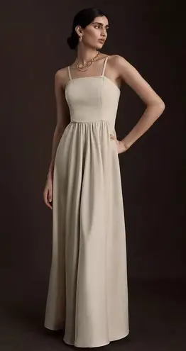 BHLDN Elsie Straight-Neck Satin A-Line Gown Khaki Nude Color Size 8 NWT