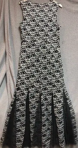 Candalite Candle light large, long, black sleeveless dress, black lace and silver glitter