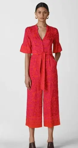 NEW Whistles Pink and Orange Henna Print Tie Front Jumpsuit Size 10 Red