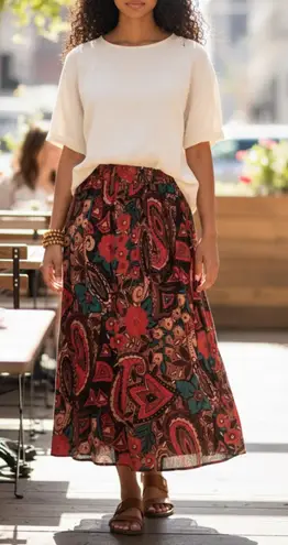 Vintage Cross Country Fashions Midi Skirt Paisley Floral Red Size 8