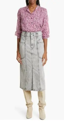 Isabel Marant Étoile Toria Denim Midi Jean Skirt in Washed Gray Size FR 34 NWT