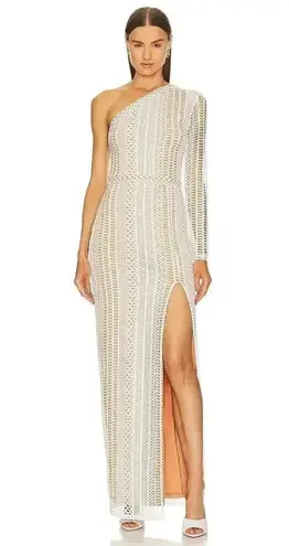 Michael Costello NEW-NWT x REVOLVE Berthe Ivory One Shoulder Lace Maxi Dress XS