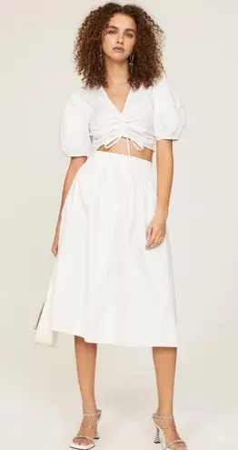 Derek Lam White Poplin Puff Sleeve V-Neck Ruched Tie Crop Top Size US 2