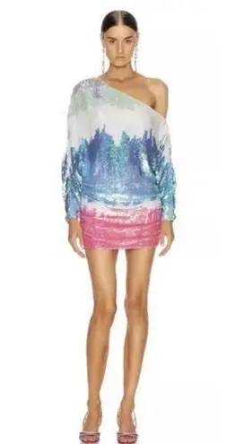 Retrofête Retrofete Yasmin Sequin Dress in Unicorn Dip Dye Off the Shoulder Size S/M?