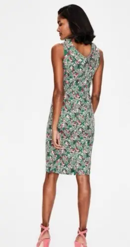 Boden Martha Sleeveless Sheath Dress Forest Jungle Tropical Bird Print Green 4 Pink