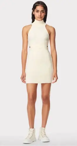 Herve Leger Herve By Halter Turtleneck Cutout Mini Dress vanilla size Large