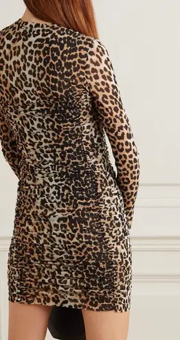Ganni NWT Ruched Leopard Print Mini Dress Animal Print
