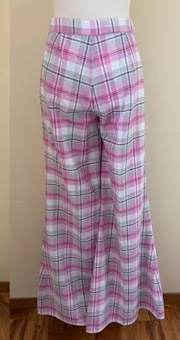 Vintage 70s High Rise Pink Plaid Bell Bottoms Size M