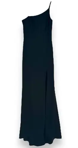 La Femme  Long‎ High Thigh Slit One Shoulder Jersey Black Gown Prom Dress Size 6