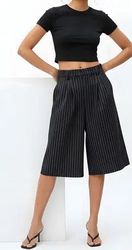 Jaded London Pinstripe Goliath Baggy Shorts, Black, W36