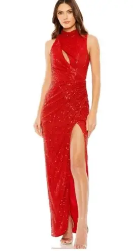 NWT Ieena NWT Mac Duggal 27183 Cutout Maxi Sequin Dress Red Sz 2 $398