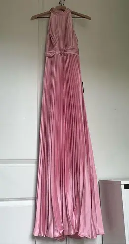 Mac Duggal NWT 26992 Halter Pleated Maxi Dress in Pink