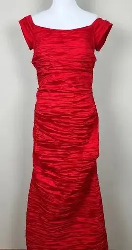 Alex Evenings Gown Dress 12 Red Taffeta Off the Shoulder Formal Cocktail Sheath