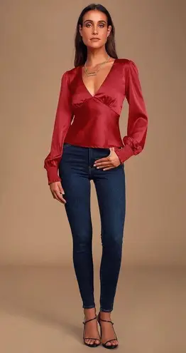 Lulus NWT  Head Held High Wine Red Satin Holiday Party Romantic Top Size Medium - Image 2