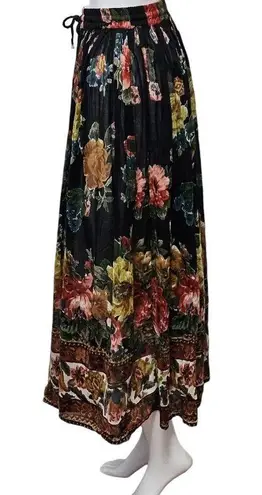 American Vintage Huntington Ridge Black Floral Woven Cotton Lightweight Maxi Skirt Size XL