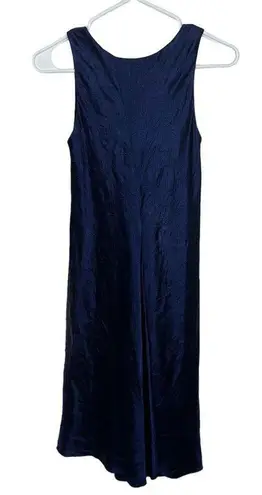 Vince NWT  XS Asymmetrical Crinkled Satin Sleeveless Midi Dress Ink Dark Navy