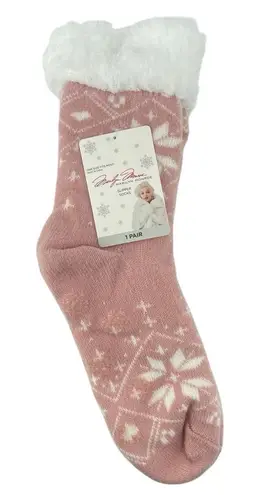 Marilyn Monroe Sherpa Lined Slipper Socks Pink Snowflake No-Slip Grip Bottom NWT