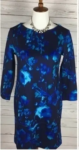 Daisy Fuentes Daisy Fuentes Floral Print Stretch 3/4 Sleeve Shift Dress Contemporary Size S