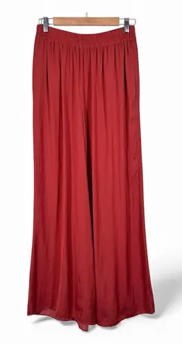 ZARA  Orange Satin Wide Leg Pull On Pants Womens S High Rise Casual Boho Fall thumbnail 1