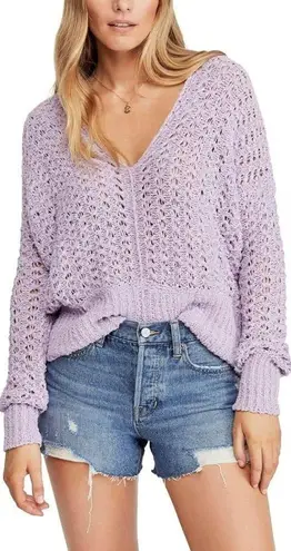 Free People Purple Best Of You Crochet Knit Sweater size S