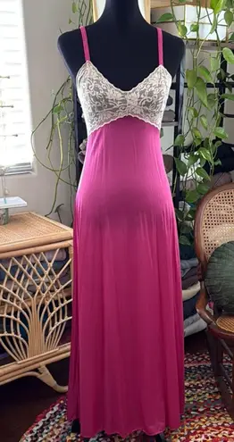 Vintage 70s/80s Undercover Wear Pink Cream Lace Detail Maxi Slip Dress Nightgown Size undefined