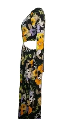 AFRM NEW Assi Floral Cutout Detail Long Sleeve Knit Dress Black Size M