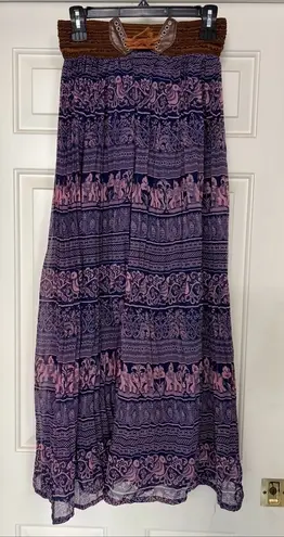 Wide Leg Pull On Harem Pants With Bird & Elephant Boho Hippie Print Blue