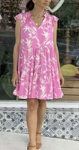 Petal and Pup Pink Cream Tiered Ruffle V-Neck Tropical Mini Sundress Size 4