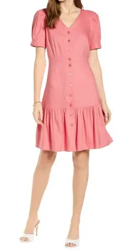 Rachel Parcell Flirty Linen Blend Shirt Puff Sleeve Pink Dress Small