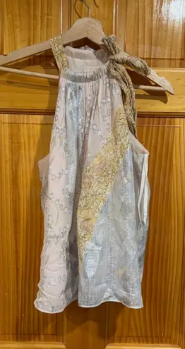 Rebecca Taylor Daffodil Silk Metallic Tank Top Blouse Patchwork Boho M