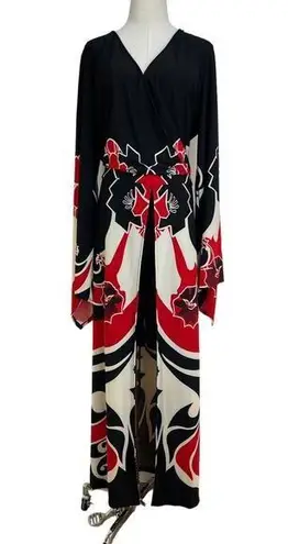 Ashley Stewart Romper Maxi Kimono Style Dress Printed Black