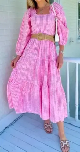 Madison Mathews Pink Gingham Maxi Dress Sz. L Size L