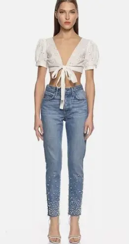 GRLFRND KAROLINA FAUX PEARL & CRYSTAL EMBELLISHED High Waist SKINNY JEANS 26