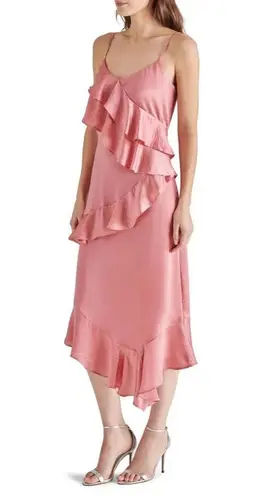 Steve Madden  Christina Ruffle Satin Midi Dress sz L NWT