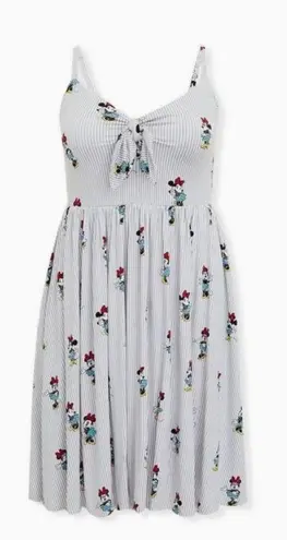 Her Universe Disney Retro Minnie Mouse Bow Front Grey Stripe Dress - siz…