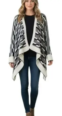 Cottagecore Braided Knit Cardigan Draped Open Front Black Ivory OS Boho Chic Size undefined