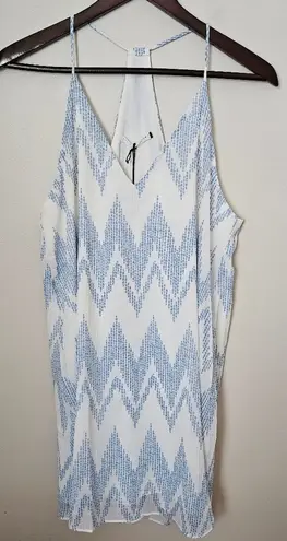 Three Eighty Two Dress Tanner Slip White Blue Chevron Dot Print Mini Cocktail - Image 1