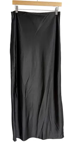 House of Harlow 1960 Revolve Solid Black Satin Maxi Bias Slip Skirt Size Medium