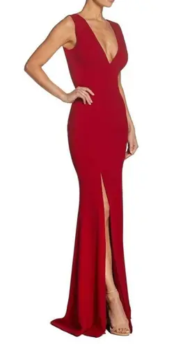 Dress the Population  Red Dress Sleeveless Sandra Crepe Trumpet Gown Sz Lg New