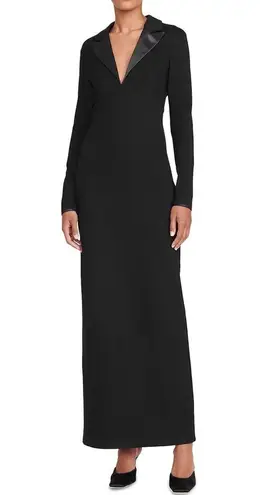 STAUD Humboldt Satin Lapel Gown Maxi Dress in Black Size M New w/Tag Retail $465