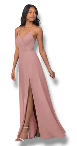 Azazie Everleigh Dress Vneck Dusty Rose Aline Floor Length Maxi Formal Size A8